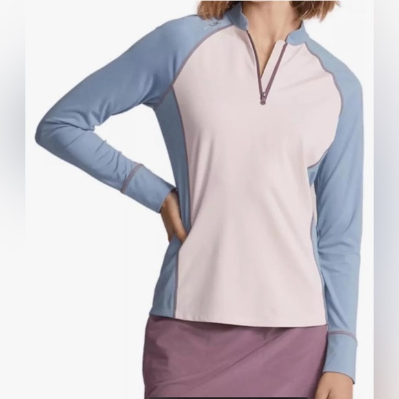 Ralph Lauren RLX Golf Power Stretch Long Sleeve Top, Pink Sand/Channel Blue - Picture 4 of 11